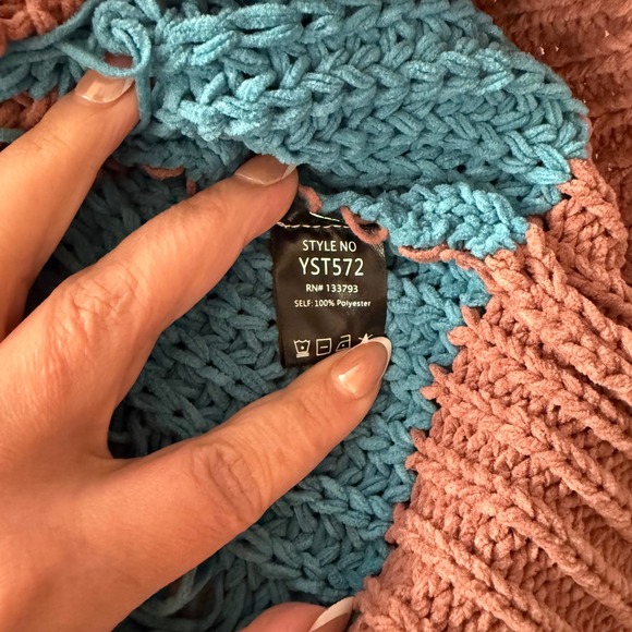 POL Distressed Striped Oversized Chunky Knit Sweater Brown Teal Womens S - Picture 5 of 8